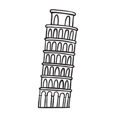 Line art illustration of the Leaning Tower of Pisa. A simple and recognizable landmark vector for travel or Italy-themed designs