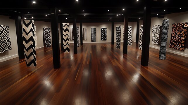 Wooden posts and beams adorned with traditional fabric hangings, decorated with elaborate patterns and vibrant festival colors