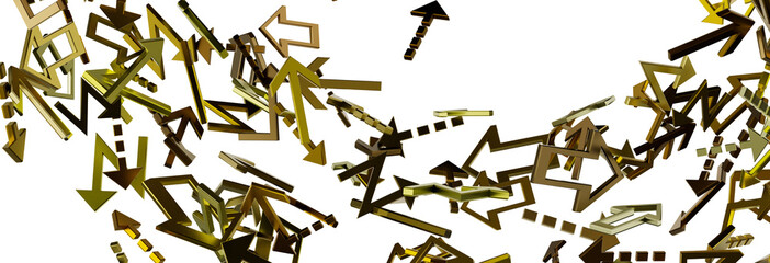 High-quality stock photo of abstract gold arrows on white background. Perfect for presentations or design projects.