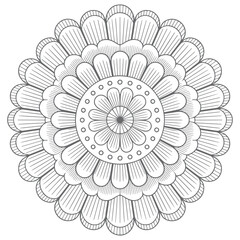 Grey Scale Mandala Design Circular Flower Pattern Graphic