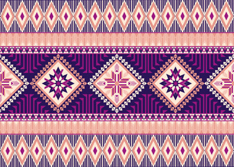 Vibrant geometric ethnic pattern in purple and pink. Designed for fabric print, upholstery for furniture, home decor, decoration.