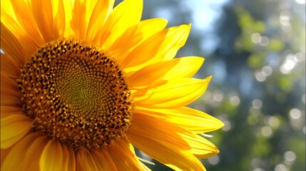Fototapeta premium Close-up of a vibrant yellow sunflower with intricate details against a bokeh background