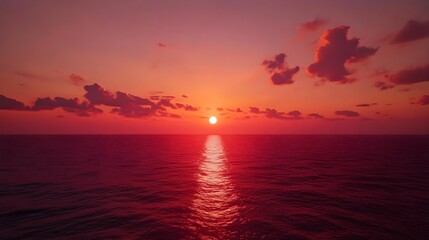 Naklejka premium Sunset, Ocean, Sea, Crimson Sunset Over the Ocean