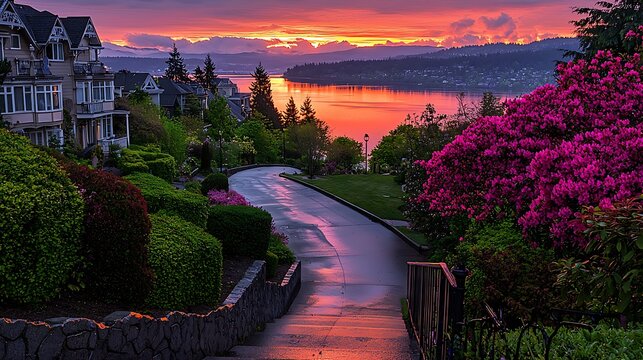 Tranquil post-celebration street touched by early morning glow, showing gentle light and shadows on empty pavement