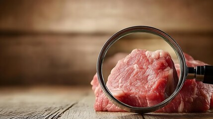 Raw meat, Beef, Pork, Magnifying Glass Examining Raw Meat