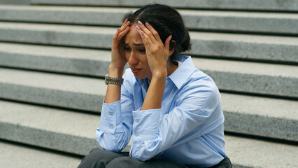 Tired troubled stressed African American businesswoman business woman girl female worker employer...
