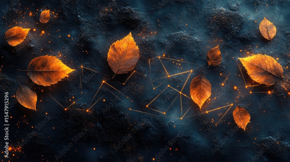 Poster data visualization in nature style, blending graph elements with leaves, earth textures, and soft li
