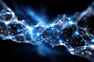 Obraz premium Abstract network of glowing blue particles illustrating digital connectivity in a dark space