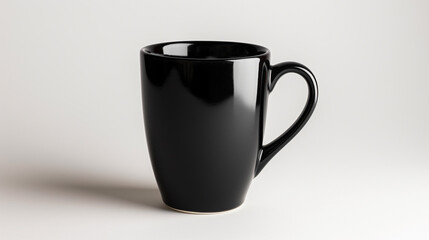 Tall Black Ceramic Coffee Mug on White