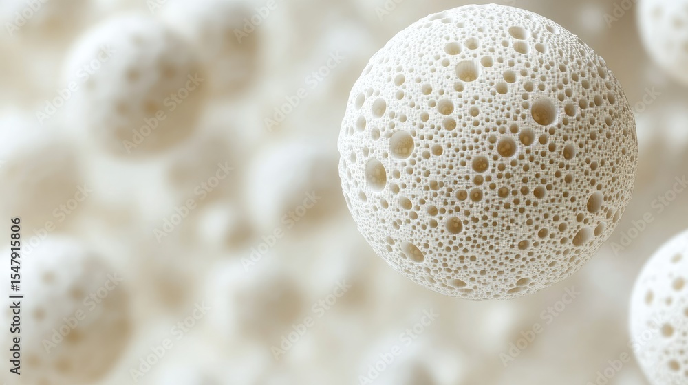 Poster spherical infographic data balls hovering in a neutral-toned void with soft reflections