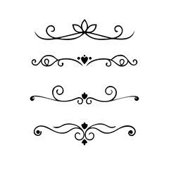 Page Divider And Design Elements. Set of Various Simple Black Divider Design, Assorted Divider Collection Template Vector. Collection of floral dividers elements mega decoration for Calligraphy.
