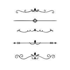 Obraz premium Page Divider And Design Elements. Set of Various Simple Black Divider Design, Assorted Divider Collection Template Vector. Collection of floral dividers elements mega decoration for Calligraphy. 