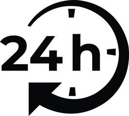 24 hour circular timer icon with arrow and clock ticks on white background