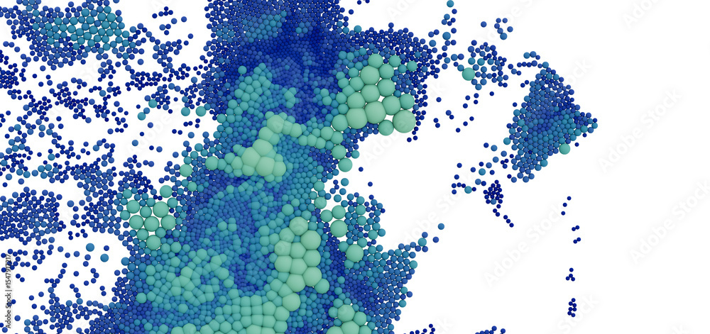 Poster high-resolution stock photo of an abstract background featuring a cluster of blue and green spheres.