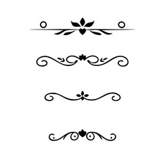 Page Divider And Design Elements. Set of Various Simple Black Divider Design, Assorted Divider Collection Template Vector. Collection of floral dividers elements mega decoration for Calligraphy.
