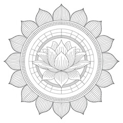 Fototapeta premium Grey Scale Mandala Lotus Flower Circular Design grayscale
