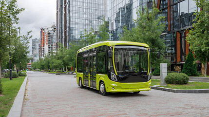 Electric shuttle bus in modern green district