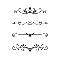 Page Divider And Design Elements. Set of Various Simple Black Divider Design, Assorted Divider Collection Template Vector. Collection of floral dividers elements mega decoration for Calligraphy.
