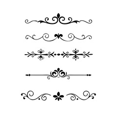 Page Divider And Design Elements. Set of Various Simple Black Divider Design, Assorted Divider Collection Template Vector. Collection of floral dividers elements mega decoration for Calligraphy.
