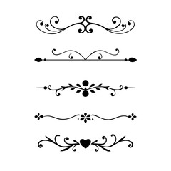 Page Divider And Design Elements. Set of Various Simple Black Divider Design, Assorted Divider Collection Template Vector. Collection of floral dividers elements mega decoration for Calligraphy.
