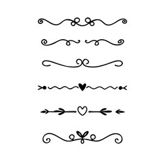 Page Divider And Design Elements. Set of Various Simple Black Divider Design, Assorted Divider Collection Template Vector. Collection of floral dividers elements mega decoration for Calligraphy.
