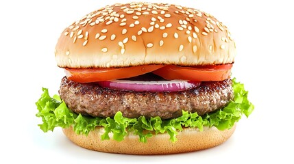 Hamburger, Beef burger, Burger, Juicy Beef Hamburger with Sesame Bun