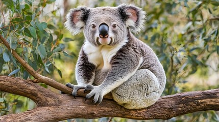 Koala, Koala bear, Eucalyptus, Adorable Koala Sitting on Eucalyptus Branch
