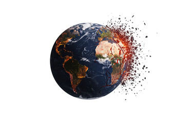 Global destruction concept earth collapsing world devastation end on transparent background