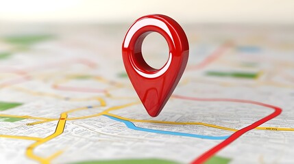 Fototapeta premium Map, Pointer, Location, Red 3D Map Pointer on City Map