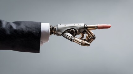 Fototapeta premium Robotic hand in suit pointing forward