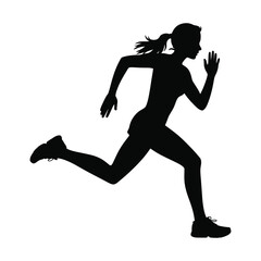 Silhouette of a Woman Running Jogging or Sprinting with Ponytail