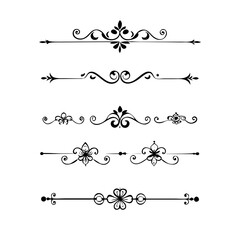 Page Divider And Design Elements. Set of Various Simple Black Divider Design, Assorted Divider Collection Template Vector. Collection of floral dividers elements mega decoration for Calligraphy.
