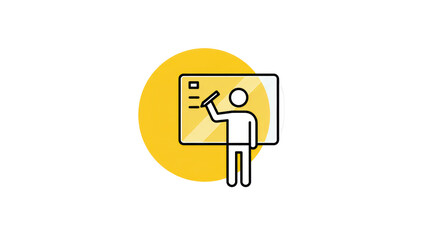 Fototapeta premium Presentation Icon: Person at Whiteboard with Marker, Outline Style