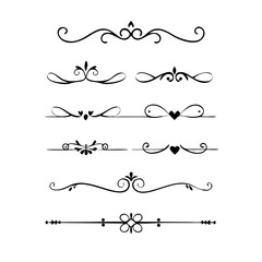 Page Divider And Design Elements. Set of Various Simple Black Divider Design, Assorted Divider Collection Template Vector. Collection of floral dividers elements mega decoration for Calligraphy.
