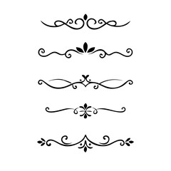 Page Divider And Design Elements. Set of Various Simple Black Divider Design, Assorted Divider Collection Template Vector. Collection of floral dividers elements mega decoration for Calligraphy.
