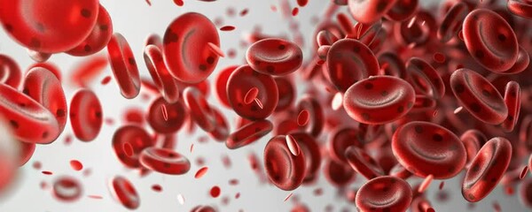 Red blood cells flow on white background, Medical motioin banner	