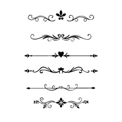 Page Divider And Design Elements. Set of Various Simple Black Divider Design, Assorted Divider Collection Template Vector. Collection of floral dividers elements mega decoration for Calligraphy.
