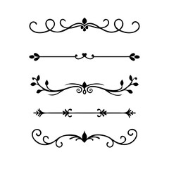 Page Divider And Design Elements. Set of Various Simple Black Divider Design, Assorted Divider Collection Template Vector. Collection of floral dividers elements mega decoration for Calligraphy.
