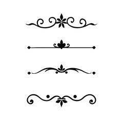 Page Divider And Design Elements. Set of Various Simple Black Divider Design, Assorted Divider Collection Template Vector. Collection of floral dividers elements mega decoration for Calligraphy.
