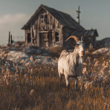 Farmhouse Vibe with a Goat: Rustic Yet Clean Background for Rural Lifestyle Concepts blends countryside charm with modern simplicity. The presence gentle goat adds warmth and authenticity, symbolizing