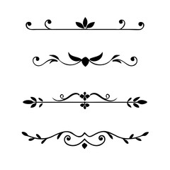 Page Divider And Design Elements. Set of Various Simple Black Divider Design, Assorted Divider Collection Template Vector. Collection of floral dividers elements mega decoration for Calligraphy.
