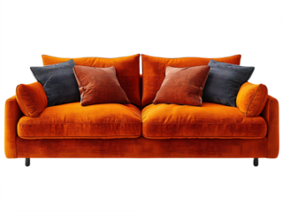 Artistic modern orange couch isolated on transparent background