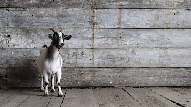 Farmhouse Vibe with a Goat: Rustic Yet Clean Background for Rural Lifestyle Concepts blends countryside charm with modern simplicity. The presence gentle goat adds warmth and authenticity, symbolizing