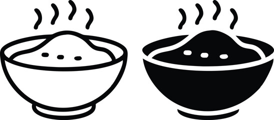 Minimalist Line Art Bowl of Steaming Rice Icon – Flatlay Vector Illustration