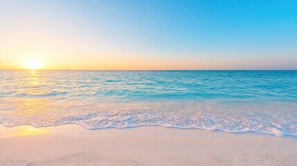 Obraz premium A serene beach scene at sunset with gentle waves lapping at the shore, creating a tranquil and picturesque atmosphere.