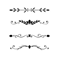 Vector dividers calligraphic line element.Set of Black Hand Drawn Rustic Doodle Design Elements. Decorative Floral Swirls, Scrolls, Text Frames, Dividers. Vintage Vector Illustration. 
