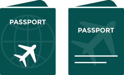 passport icon set .  International travel global card. document identification immigration sign. flight ticket icons. journey  vacation and air travel symbols
