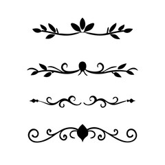 Vector dividers calligraphic line element.Set of Black Hand Drawn Rustic Doodle Design Elements. Decorative Floral Swirls, Scrolls, Text Frames, Dividers. Vintage Vector Illustration. 
