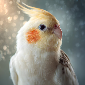 Love and Loyalty with Cockatiel Soft Light Background for Emotional Pet Storytelling captures the delicate bond between human companion bird.gentle presence the cockatiel, perched with trust affection