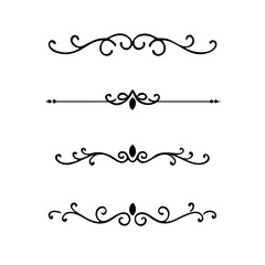 Vector dividers calligraphic line element.Set of Black Hand Drawn Rustic Doodle Design Elements. Decorative Floral Swirls, Scrolls, Text Frames, Dividers. Vintage Vector Illustration. 
